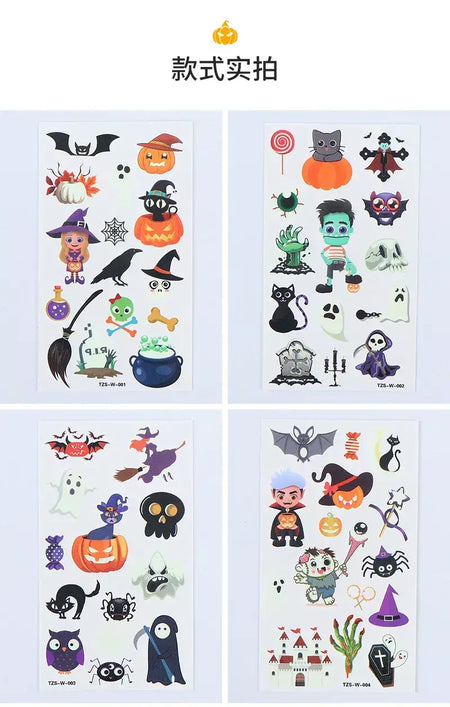 10 pçs abóboras de halloween tatuagem adesivos luminosos temporários à prova dwaterproof água adesivos para rosto corpo tatuagem crianças festa de halloween adereços