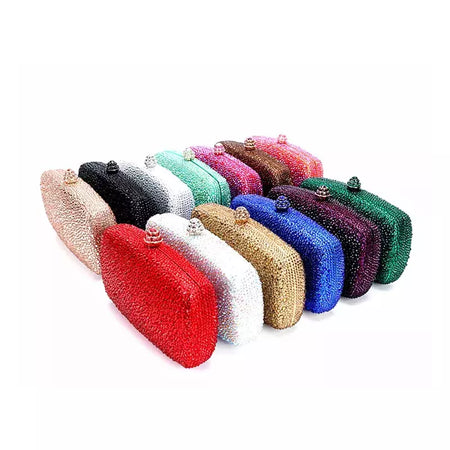 Bolsa noite strass para mulheres, bolsas de casamento, corrente de cristal, ouro, prata, pedras da noite, marrom, verde, pedras azuis
