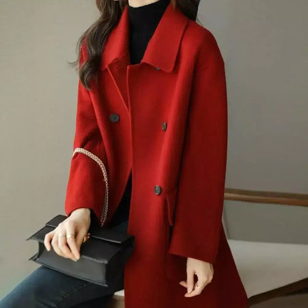 Casaco de lã feminino trespassado lapela gola de comprimento médio lã trench coat ultra-grosso moda manter quente inverno outwear casaco