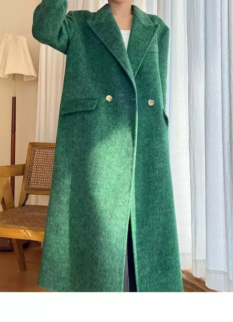 Casaco de alpaca de lã feminino, jaquetas de lã, trespassado duplo, gola de terno, solto, Casacos longos, senhora do escritório, outono, inverno, 2022
