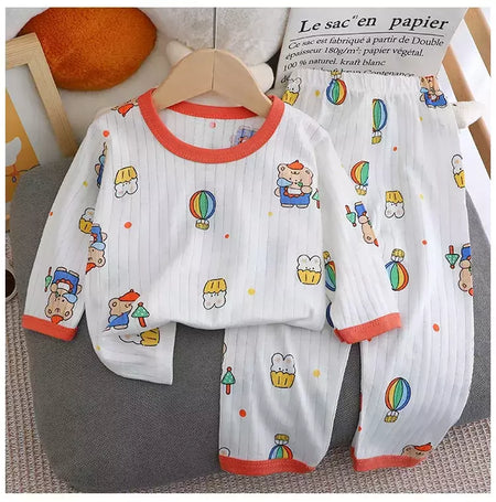 Pijama de algodão puro para meninos e meninas, camiseta fina de manga comprida, tops e calças lindos desenhos animados, conjuntos de roupas infantis, verão, novo, 2022