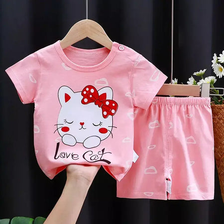Crianças conjunto de roupas do bebê menino/menina camiseta + shorts roupas verão algodão dos desenhos animados casual meninos agasalho crianças conjunto roupas do bebê