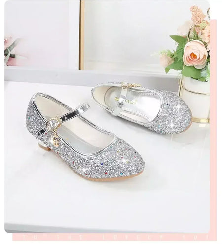 Meninas sapatos crianças salto alto glitter sandálias de cristal moda fivela crianças princesa sapato dança estudante desempenho sapatos de couro
