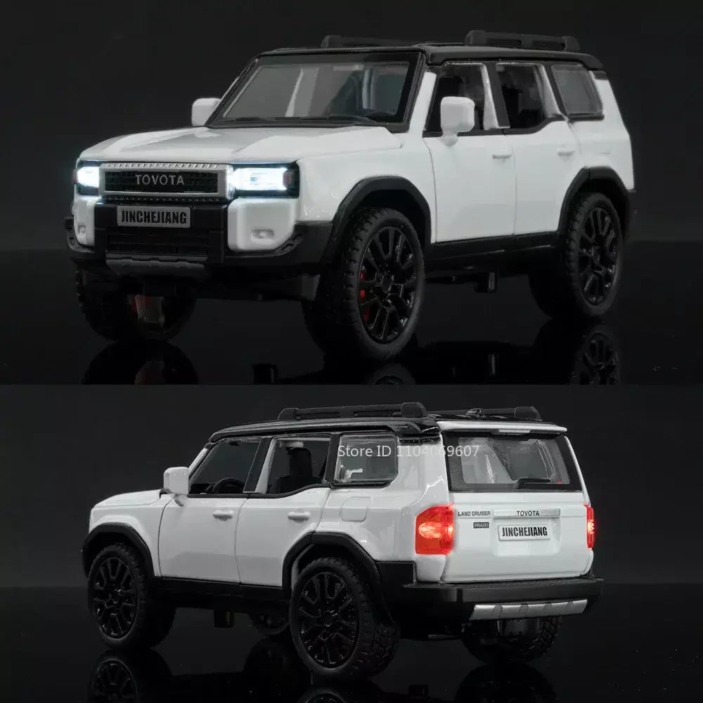 1:32 prado suv modelo de carro brinquedos liga fundição puxar para trás 6 portas abertas som luz veículo off-road presentes para crianças coleção