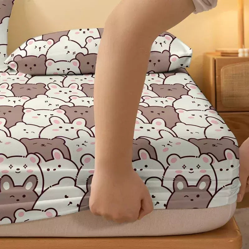 Urso de pelúcia bonito impresso fosco cabido folha para quarto, tampa de cama, cama, 1 desenho animado, excluindo fronhas, bonito