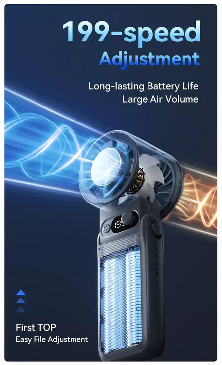 Novo ventilador portátil ao ar livre vento forte 199 engrenagem velocidade do vento led display digital turbo ajustável portátil portátil 8000mah