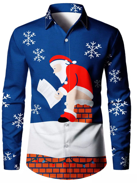 2024 novo estilo de natal papai noel camisa gráfica para homens casual vintage impressão 3d manga longa roupas feriados festa y2k topos