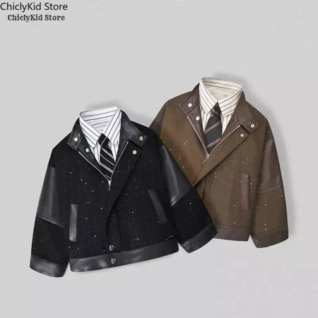Crianças moda brilhante zíperes jaqueta de couro da motocicleta meninos casaco do plutônio meninas outerwear criança primavera outono roupas trajes festa
