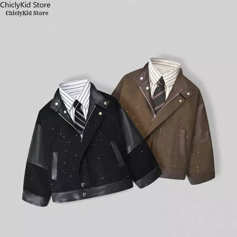 Crianças moda brilhante zíperes jaqueta de couro da motocicleta meninos casaco do plutônio meninas outerwear criança primavera outono roupas trajes festa