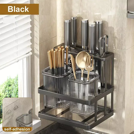 Novo fixado na parede talheres de cozinha faca colher garfo pauzinho drenagem rack escorredor utensílio cozinha armazenamento perfuração livre