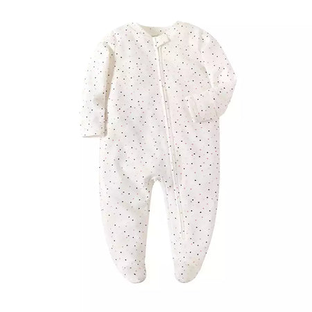 Pijama recém-nascido com zíper, macacão menina e menino, macacão manga comprida, roupa de algodão, moda branca sólida, 0-12 meses, primavera