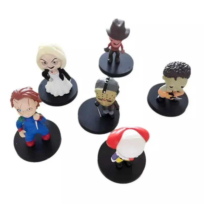 Conjunto de estátua de personagem de ação com ícone de terror, 10 peças, Chaqi Jason Voorhees Freddy Krueger Pennywise It, brinquedo modelo de terror para Halloween