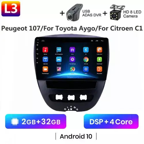 Android 10 2 din reprodutor multimídia do carro para peugeot 107 toyota aygo citroen c1 2005-2014 unidade principal estéreo navegação gps bt wifi