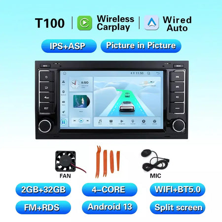 Leitor multimídia carro com Bluetooth, Android 13, 2 Din, Carplay para Touareg T5 Transporter, Volkswagen VW 2002-2010, Auto Bluetooth