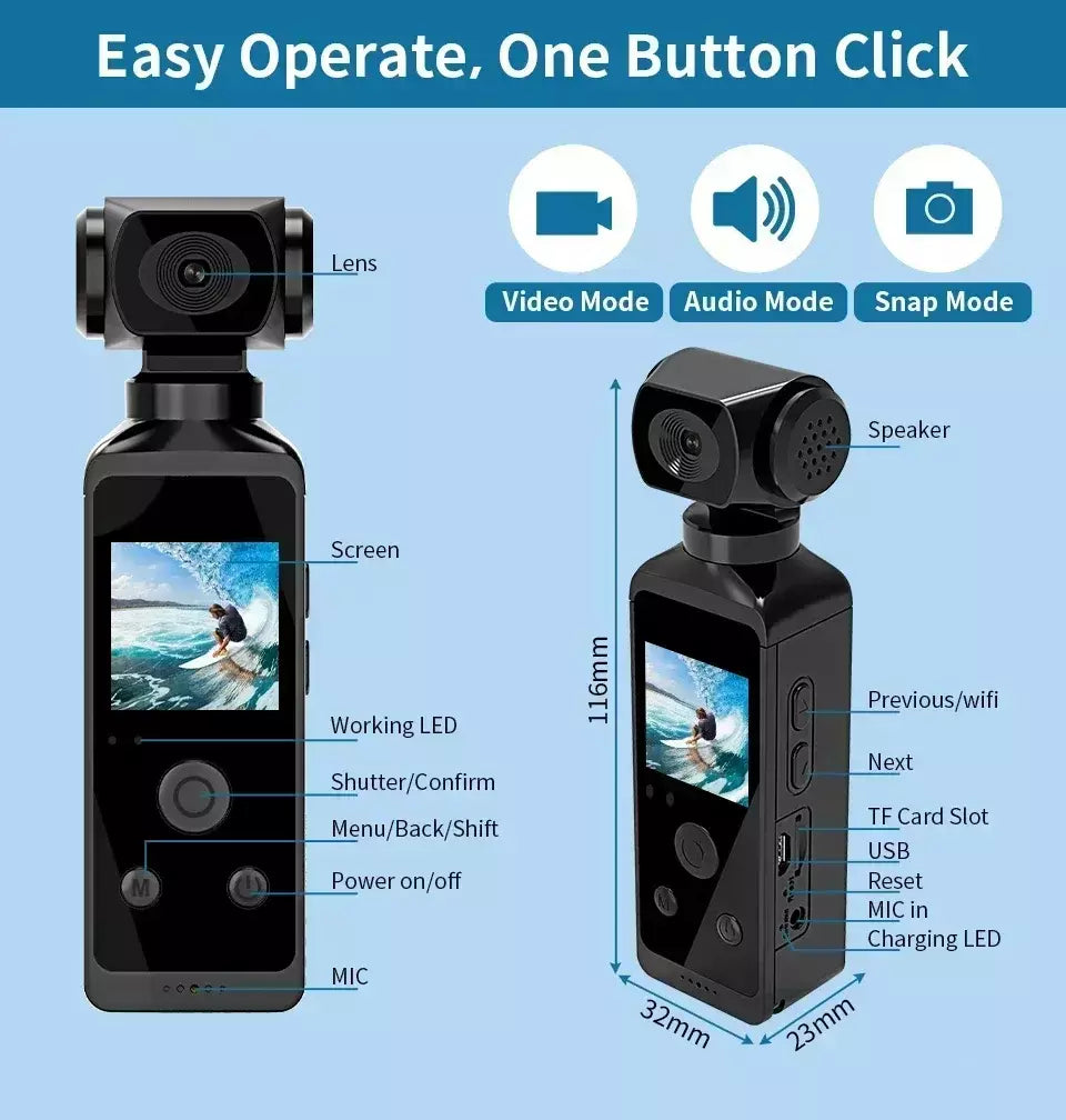 Câmera de ação à prova d'água 5K Ultra HD 270 ° Câmera esportiva wi-fi rotativa com estojo à prova d'água para mergulho, montanhismo e ciclismo