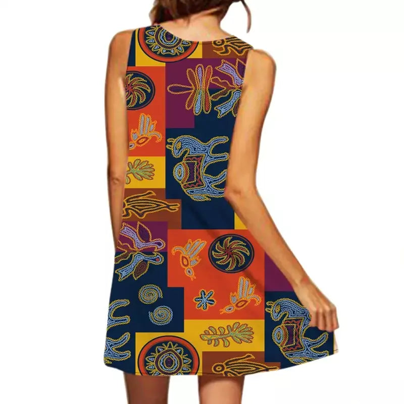 2024 europeu e americano cross border novo vestido feminino com decote em v sem mangas sexy impresso bainha grande vestido de comércio exterior