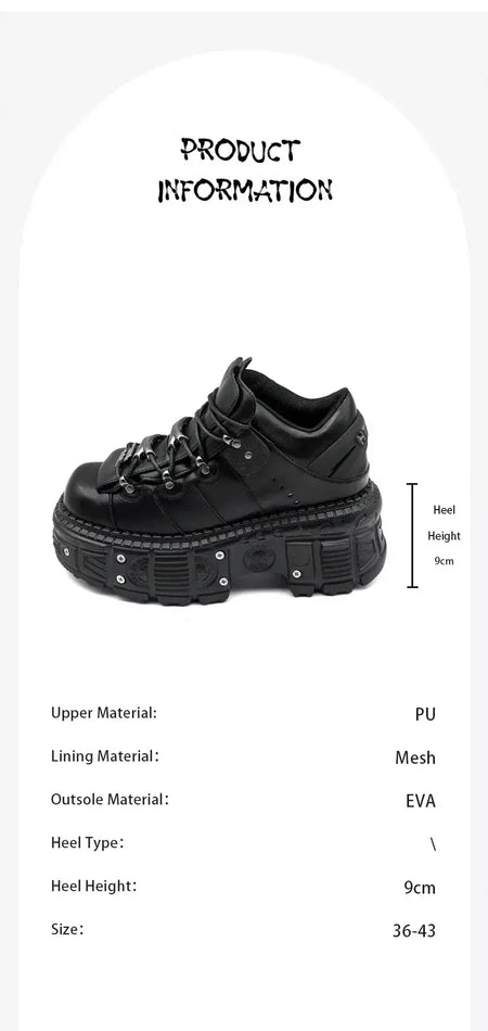 2025 mulher tênis novo estilo punk sapatos femininos gótico tornozelo rock botas rendas salto altura sapatos plataforma mulher decoração de metal