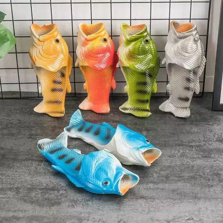 Família engraçado sapatos de peixe chinelos femininos tamanho grande 32-47 alta qualidade pvc meninas sapatos de verão chinelos de praia mulher slides