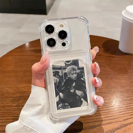 Bolsa de slot para cartão transparente para iPhone, carteira clara, à prova de choque, capa macia, iPhone 16, 15, 14, 13, 12, 11 Pro Max, Mini, X, XR, 7, 8 Mais