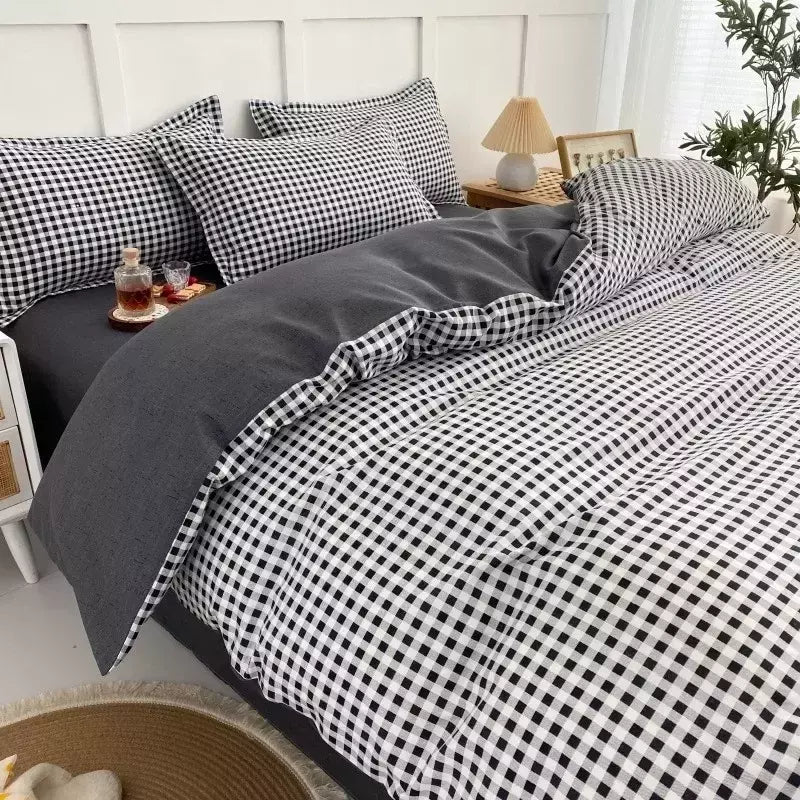 Preto branco pequenos verifica impresso conjunto de cama floral capa edredão fronha conjunto cama folha colcha único rainha rei tamanho