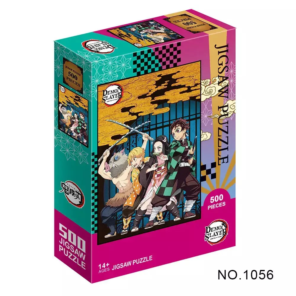 500/1000 peças quebra-cabeças para adultos demon slayer anime japonês série kimetsu dos desenhos animados crianças brinquedos educativos iluminar presentes