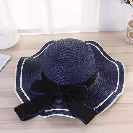 Chapéu de praia vaqueiro feminino, lateral larga, chapéu Panamá casual, Lady Classic, nó liso, chapéu de sol palha, presente Fedora feminino, verão