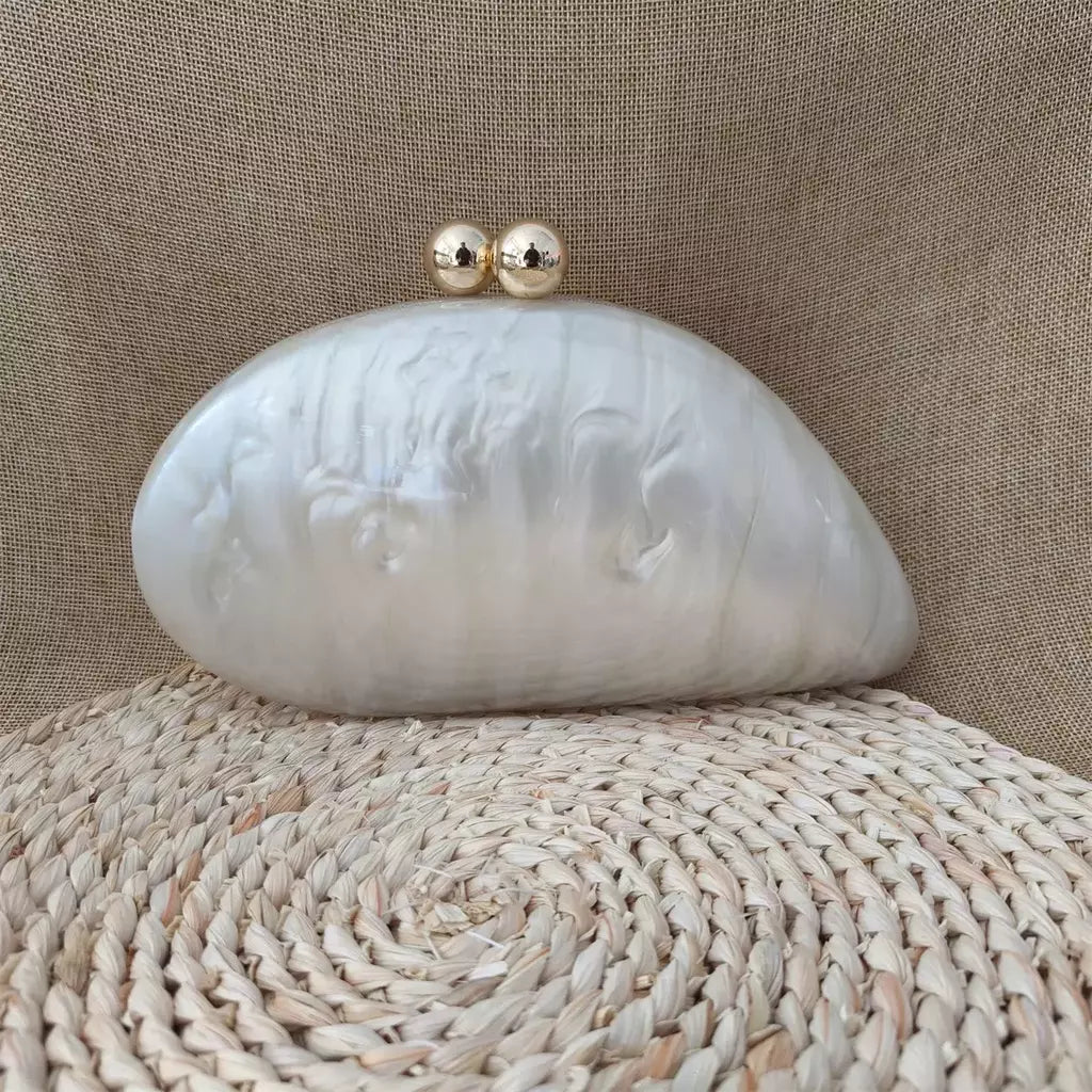 Oval Irregular Pérola Acrílico Box Evening Bag, Senhoras Designer De Luxo Bolsas, Festa De Casamento, Handmade Bolsas, Branco, Novo