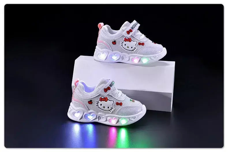 Sanrio led crianças sapatos para meninas bonito dos desenhos animados olá kitty sapatos de verão menina kawaii sapatos de fundo macio tênis casuais