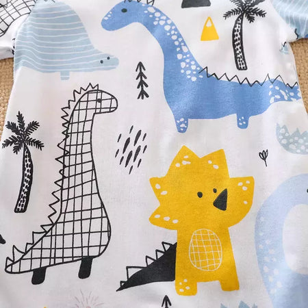 Dinossauro dos desenhos animados do bebê recém-nascido impresso roupas, manga curta, impressão, meninos, meninas, recém-nascido, legal, verão, primavera, 0-18 meses