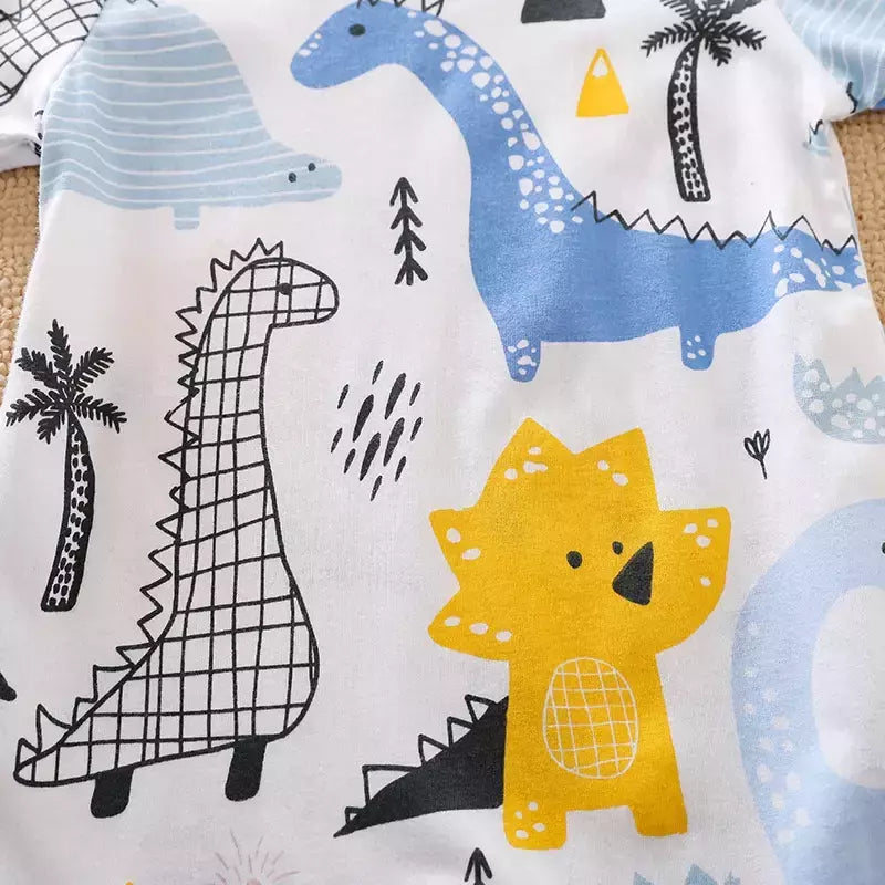 Dinossauro dos desenhos animados do bebê recém-nascido impresso roupas, manga curta, impressão, meninos, meninas, recém-nascido, legal, verão, primavera, 0-18 meses