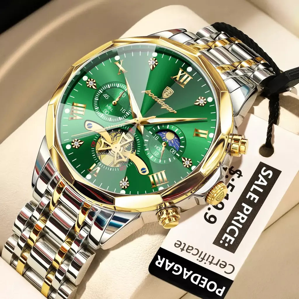 Poedagar luxo relógio masculino topo original à prova dwaterproof água luminosa cronógrafo homem relógio de pulso aço inoxidável quartzo relógios masculinos reloj