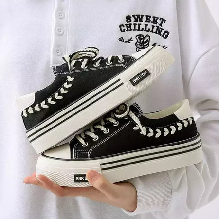 Chunky Platform Canvas Shoes para mulheres, treinadores ao ar livre, tênis casuais para meninas, aumento de altura, treinamento