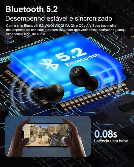 QCY-HT07 ANC Fones De Ouvido Sem Fio, Auscultadores HiFi, Cancelamento de Ruído, Earbuds TWS, 6 Microfone, Chamada AI HD, Reprodução 32H, 40dB, Bluetooth 5.2