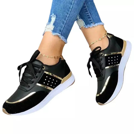 Novas mulheres tênis plataforma sapatos de couro retalhos sapatos esportivos casuais senhoras ao ar livre correndo sapatos vulcanizados zapatillas mujer