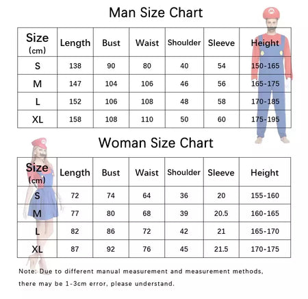 Jogo marios super luigi irmãos uniforme conjunto cosplay trajes engraçado anime adulto homem macacão mulher vestido traje de halloween