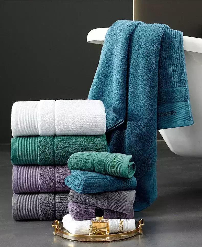 Conjunto de toalha de algodão egípcio para adultos, toalha de banho absorvente, cor sólida, bordado, toalha de rosto macio, espessado, 100%