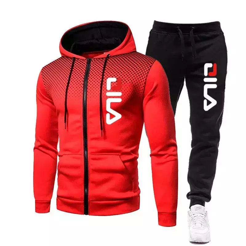 Fatos de treino e moletom de 2 peças masculinos, moletom com capuz com zíper, calça casual fitness, roupas esportivas para jogging, estampa inverno, 2022
