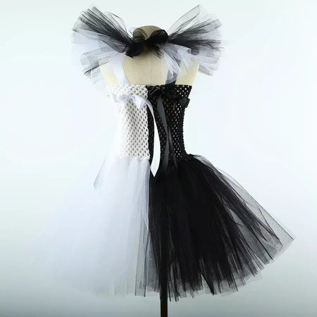 O traje de palhaço terrível arte menina preto branco fantasia tutu vestido horror coringa vestido para meninas trajes de festa de carnaval de halloween