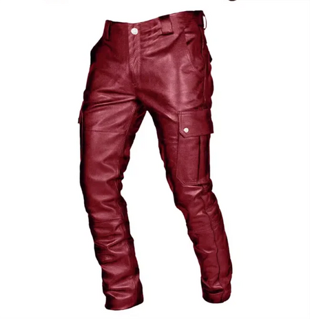 Novos Homens Calças De Couro Preto/Vermelho/Marrom Moda Masculina Dança Festa Calças Casuais Tamanho Grande 5XL