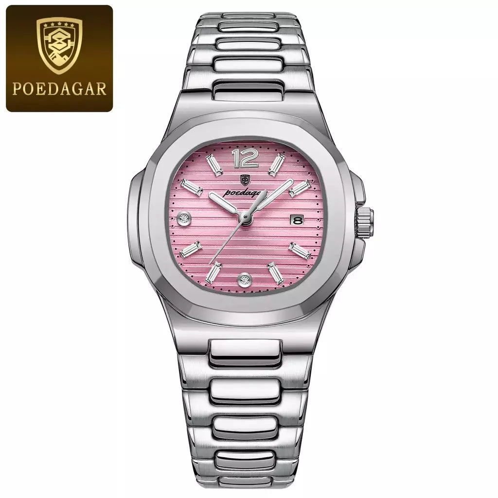 POEDAGAR-Relógio Quartzo Quadrado Feminino com Caixa, Relógios Femininos, Impermeável, Data, Feminino, Relógio, Luxo, Vestido