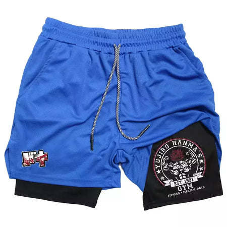 Masculino Anime 2 em 1 Calções Esportivos, Calções de Compressão Atlético Calças de Treino Fitness Running Sportwear, Desempenho Ginásio
