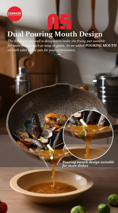 Donnor frigideira de granito 20/24/28cm, frigideira de pedra médica, frigideira de omelete saudável, não tóxica com alça resistente ao calor