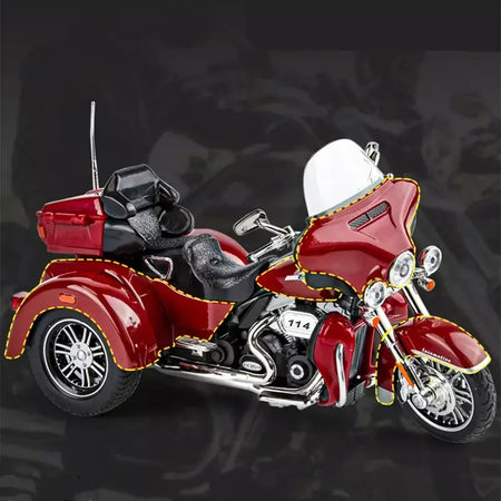 CVO-Tri Glide Alloy Motorcycle Model for Kids, Três Rodas, Cruzeiro, Viagem, Diecast, Lazer na Rua, Luz Sonora, Presente, 1:9