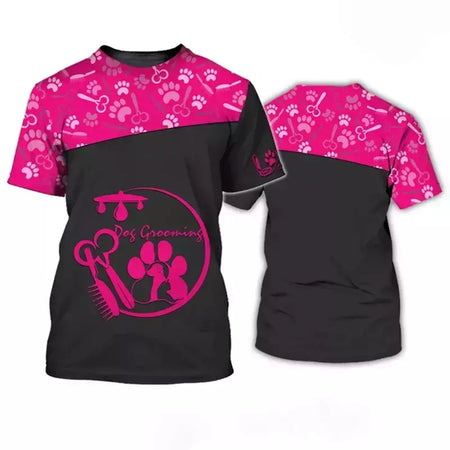 Dog Groomer's T-shirts para homens e mulheres, Pet Grooming Uniformes, Tops roupas, canino, veterinário, cabeleireiros, trabalho canino, 2024