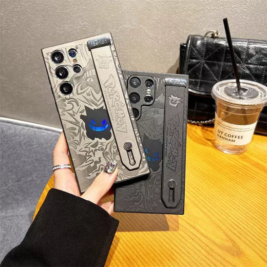 Gengar dos desenhos animados couro pulseira laser caso de telefone para samsung galaxy s25 s24 s23 s22 ultra plus a56 a55 a54 a36 capa à prova de choque
