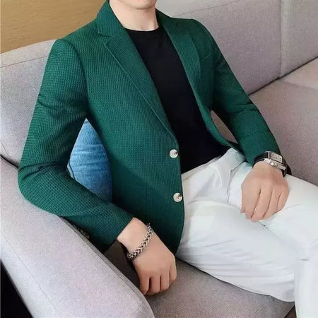 Ternos e blazers brancos masculinos, roupas estilo coreano, casacos com seios simples, jaquetas, jaqueta de waffle masculina, roupas