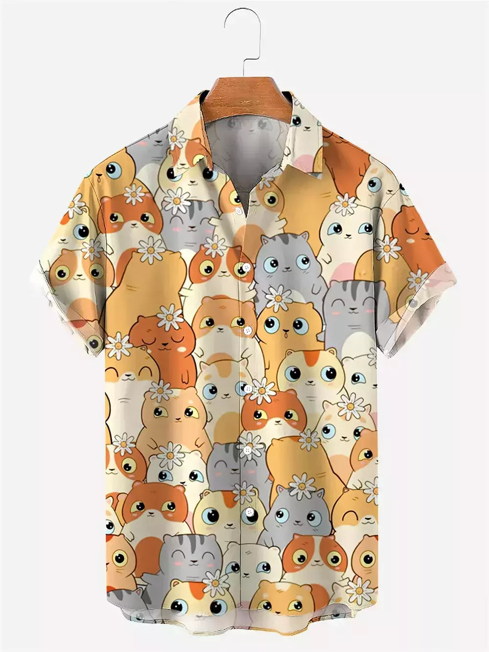 Camisa havaiana dos desenhos animados de anime masculino, Tops de manga curta, roupas casuais masculinas, rua, animais, gatos, retrô, 3D Tees, verão