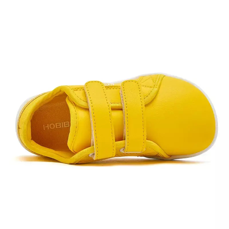 HOBIBEAR-Tênis minimalistas para crianças, leves, gancho de laço, couro artificial, sapatos descalços, pequeno grande e garoto, dedo do pé largo