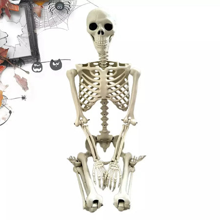 Esqueleto de halloween em tamanho real, esqueleto humano com articulações posáveis, resistente às intempéries, decoração de jardim, adereços fotográficos assustadores para feriados