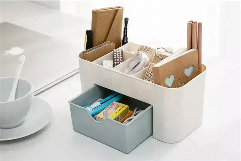 Desktop dupla camada organizadores de maquiagem caixa de armazenamento gavetas cosméticos caixa de exibição de jóias caso recipiente caixas organizador novo